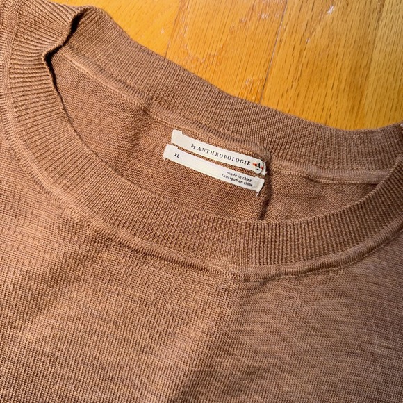 By Anthropologie Sweater Women's XL Brown Merino Wool Short Sleeve Boxy Pullover - Picture 7 of 9